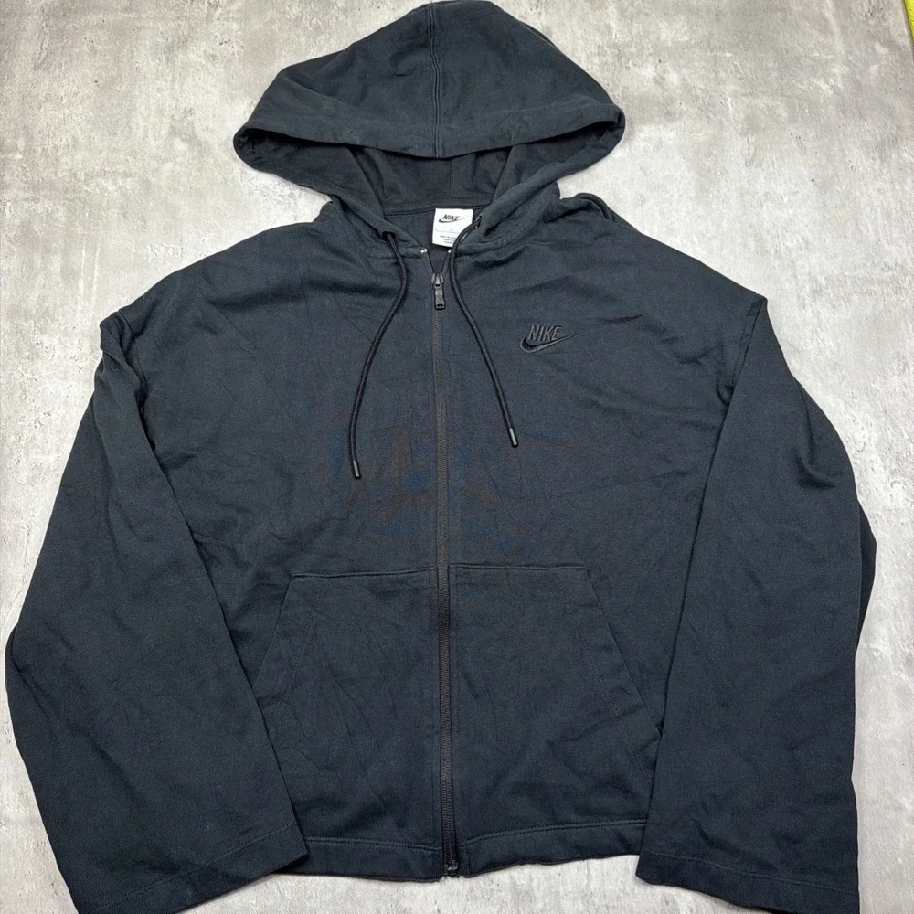 Nike Sportswear Full Zip Cropped Boxy Hoodie Pullower Black Womens Small L